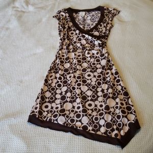 La Belle brown & white asymmetrical hem dress Sz M